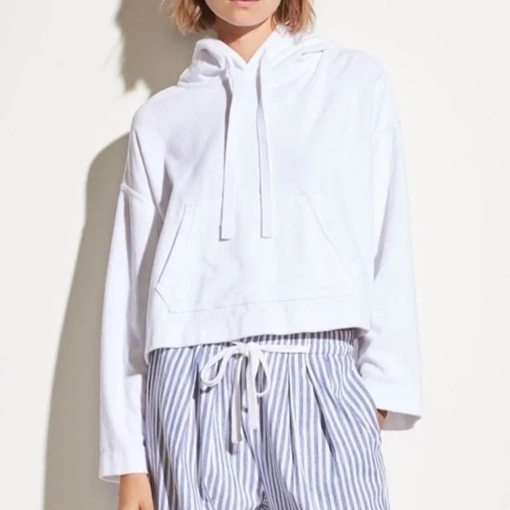 Vince White Terry Cloth Wide Sleeve Hoodie Pullover Top